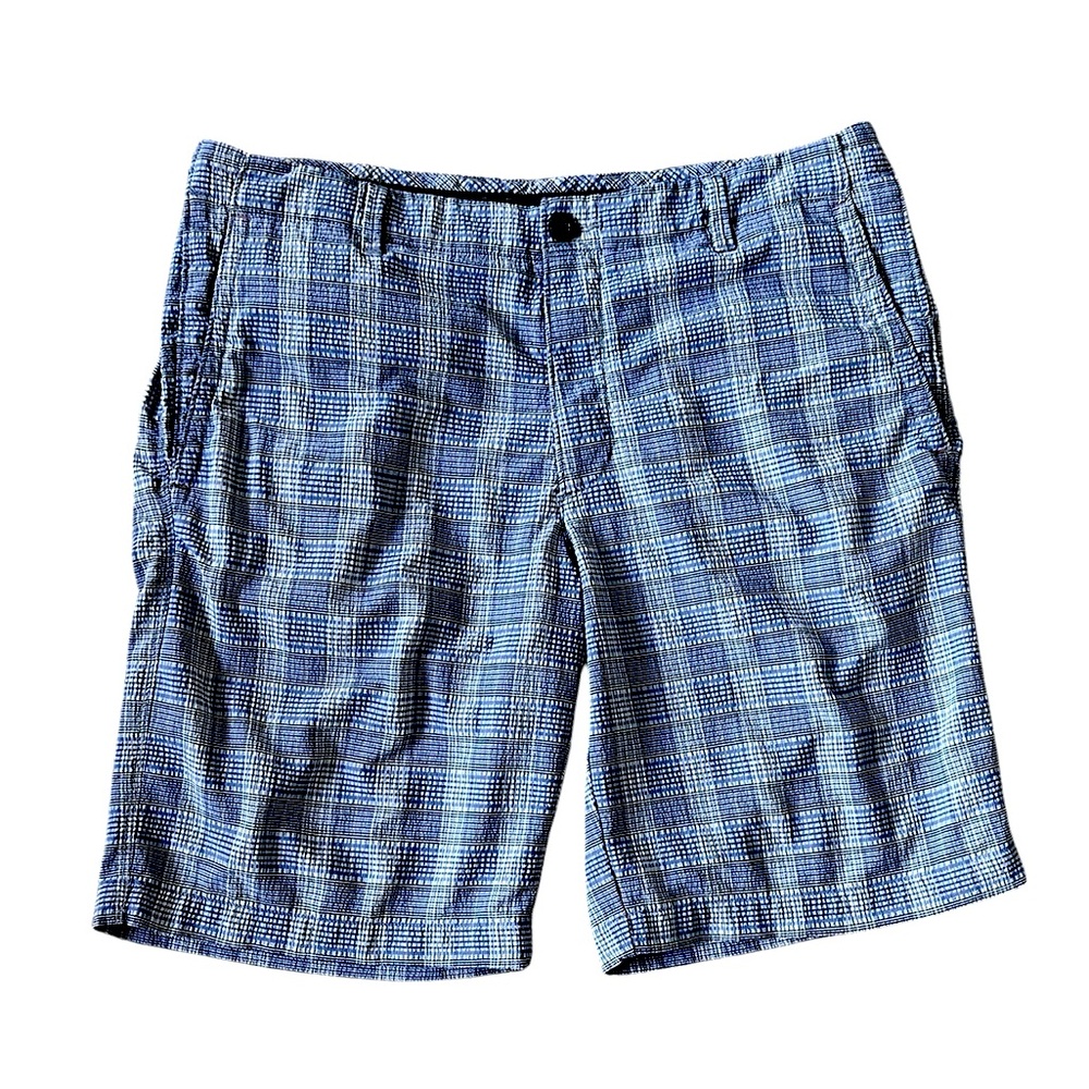 TOMMY BAHAMA blue plaid nylon/spandex blend shorts w/stretch waistband sz 34